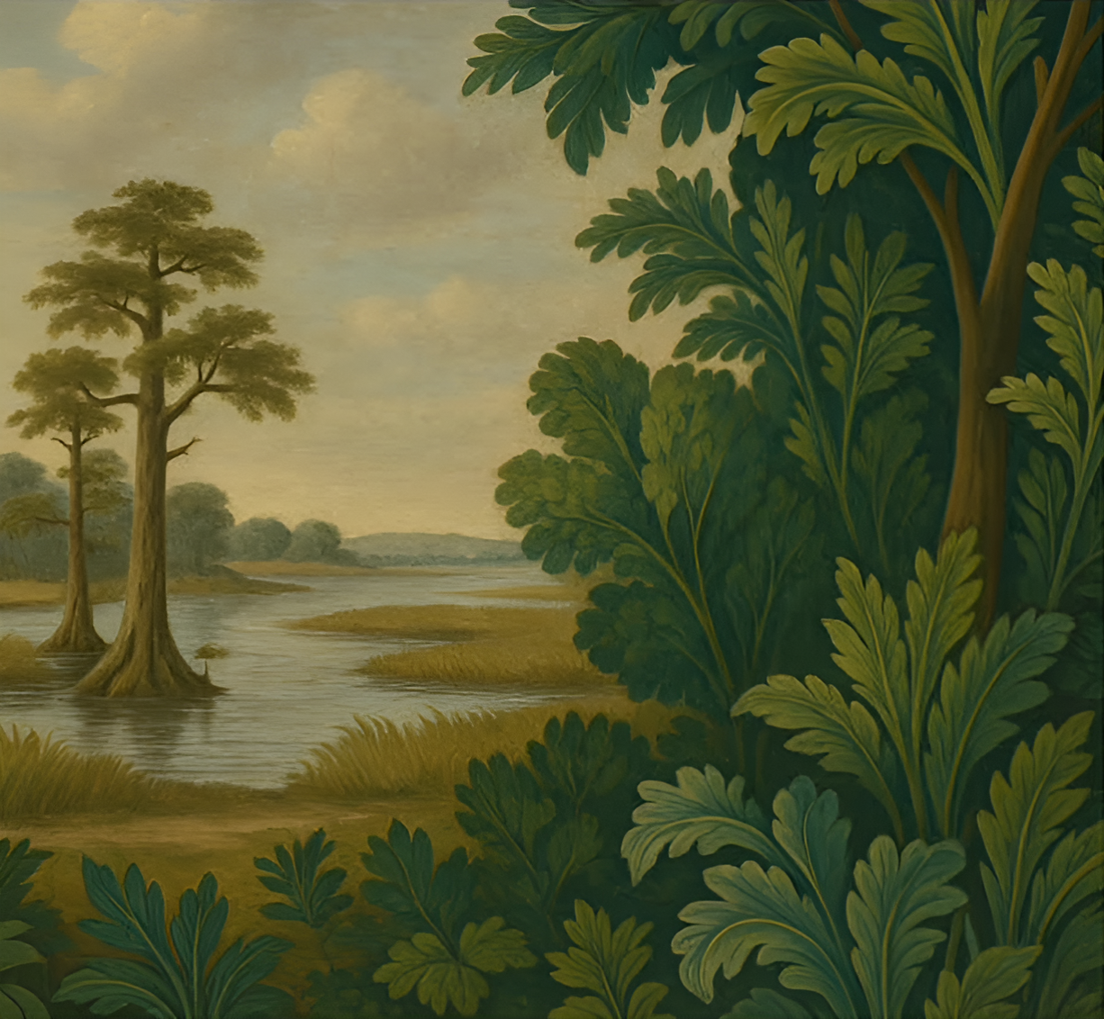 Painting of trees and a pond
